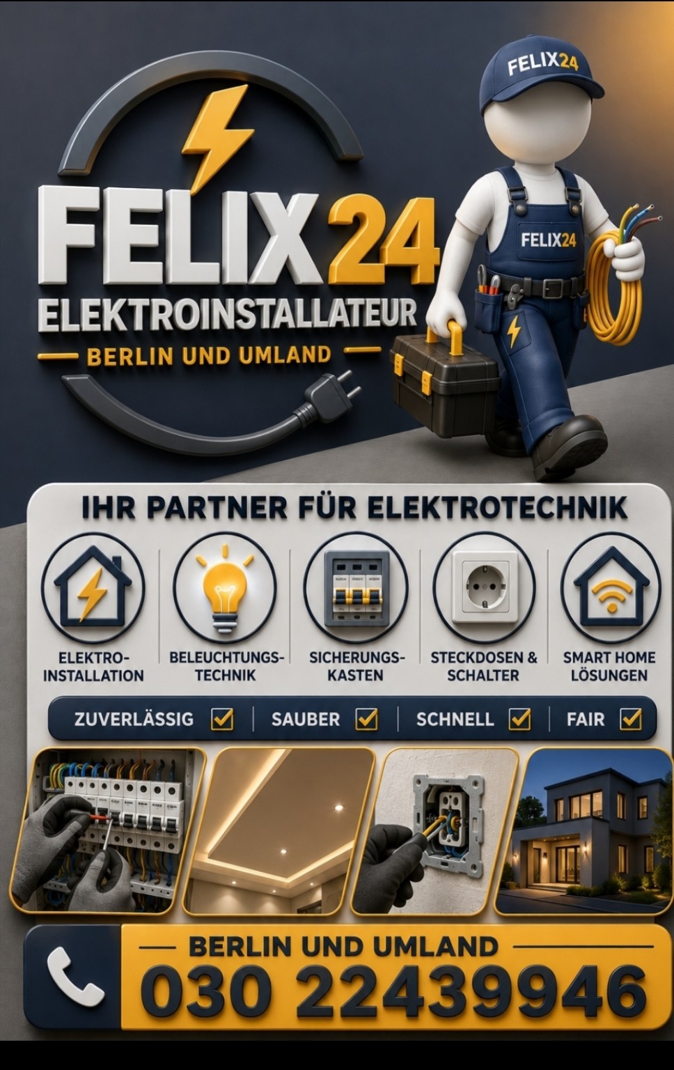 FELIX24 Elektroinstallateur für Berlin und Umland – Telefon 030 22439946